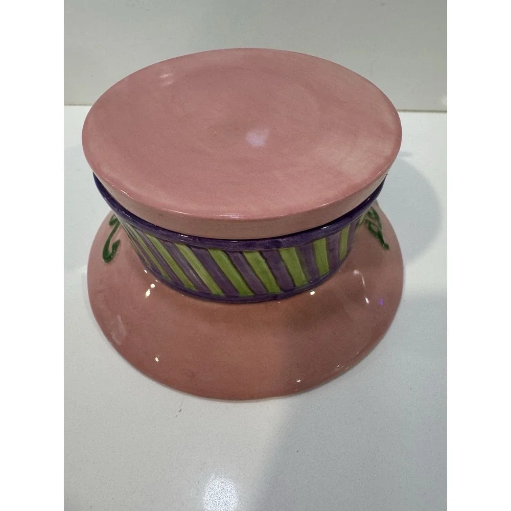 Vintage Fitz & Floyd Essentials Lidded Butterfly Trinket Box Dish Pink & Yellow